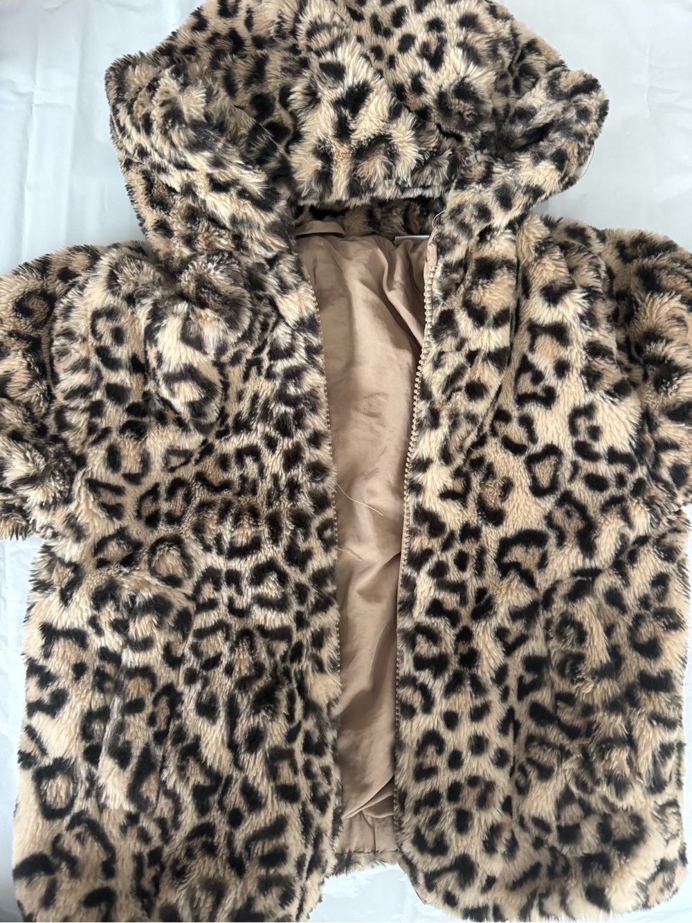 Zara Kids Leopard Faux Fur Hooded Coat in Tan and Black - Picture 2 of 5